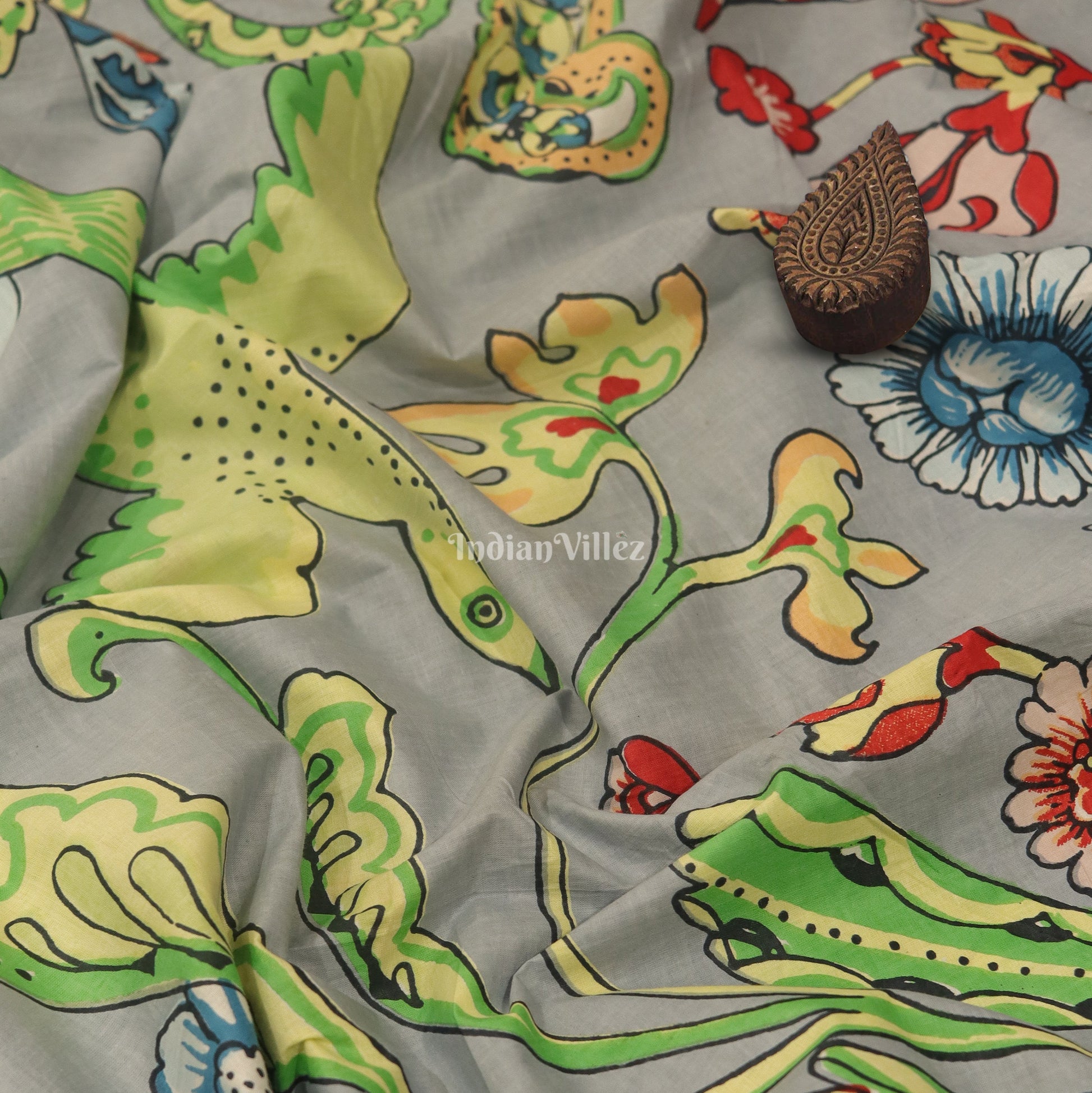Waterbirds Theme Hand Block Printed Cotton Fabric