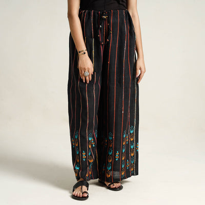 Black - Bengal Khesh Weaving Cotton Kantha Embroidery Palazzo 02