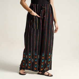 Black - Bengal Khesh Weaving Cotton Kantha Embroidery Palazzo 02