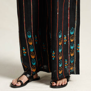 Black - Bengal Khesh Weaving Cotton Kantha Embroidery Palazzo 02