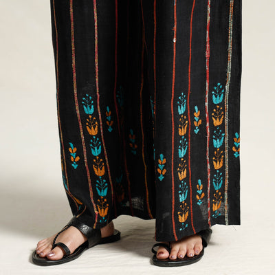 Black - Bengal Khesh Weaving Cotton Kantha Embroidery Palazzo 02