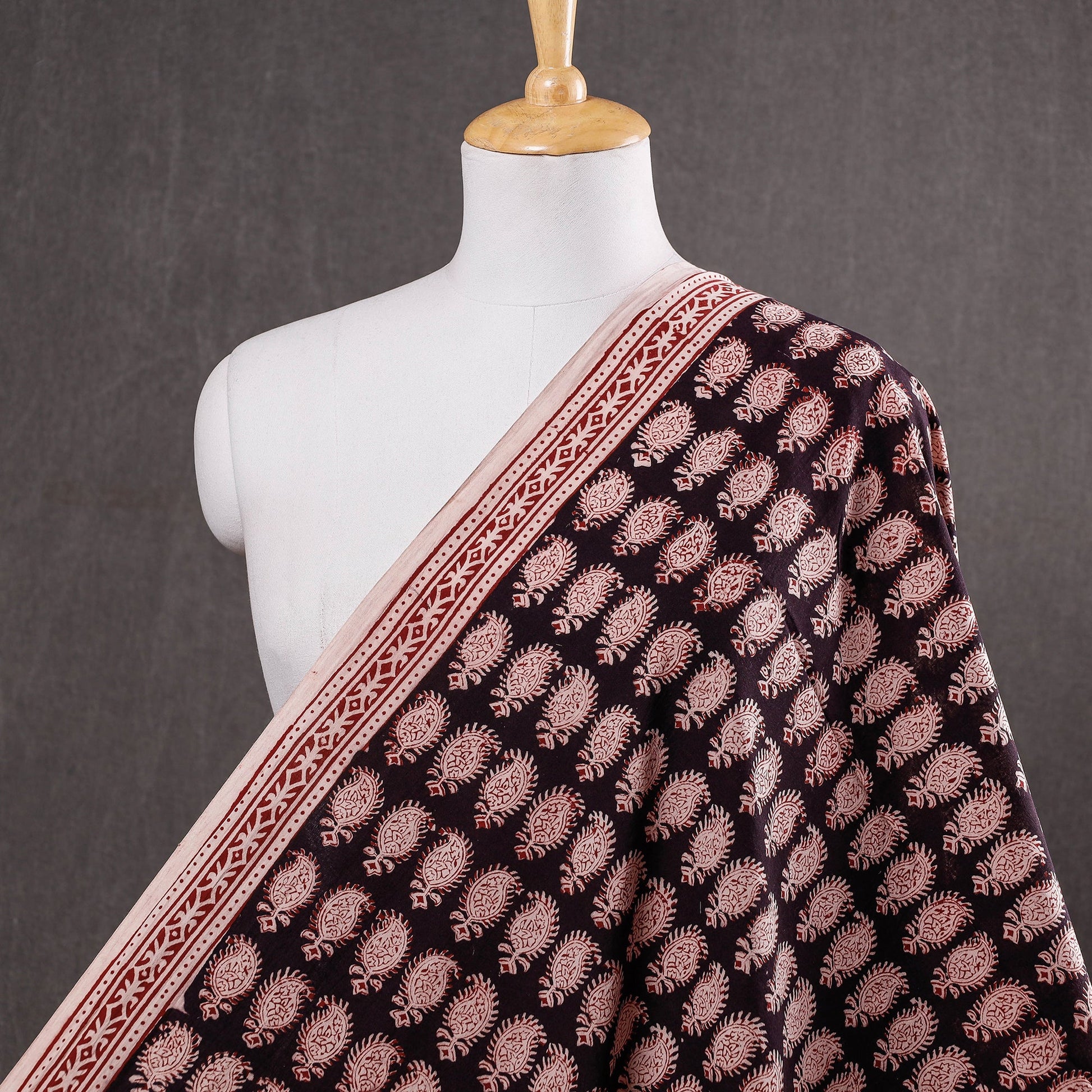 Black - Bagh Block Printed Natural Dyed Cotton Fabric