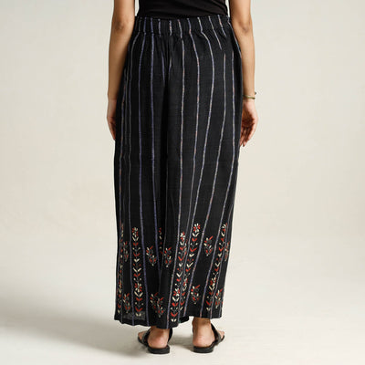Black - Bengal Khesh Weaving Kantha Embroidery Cotton Palazzo 06
