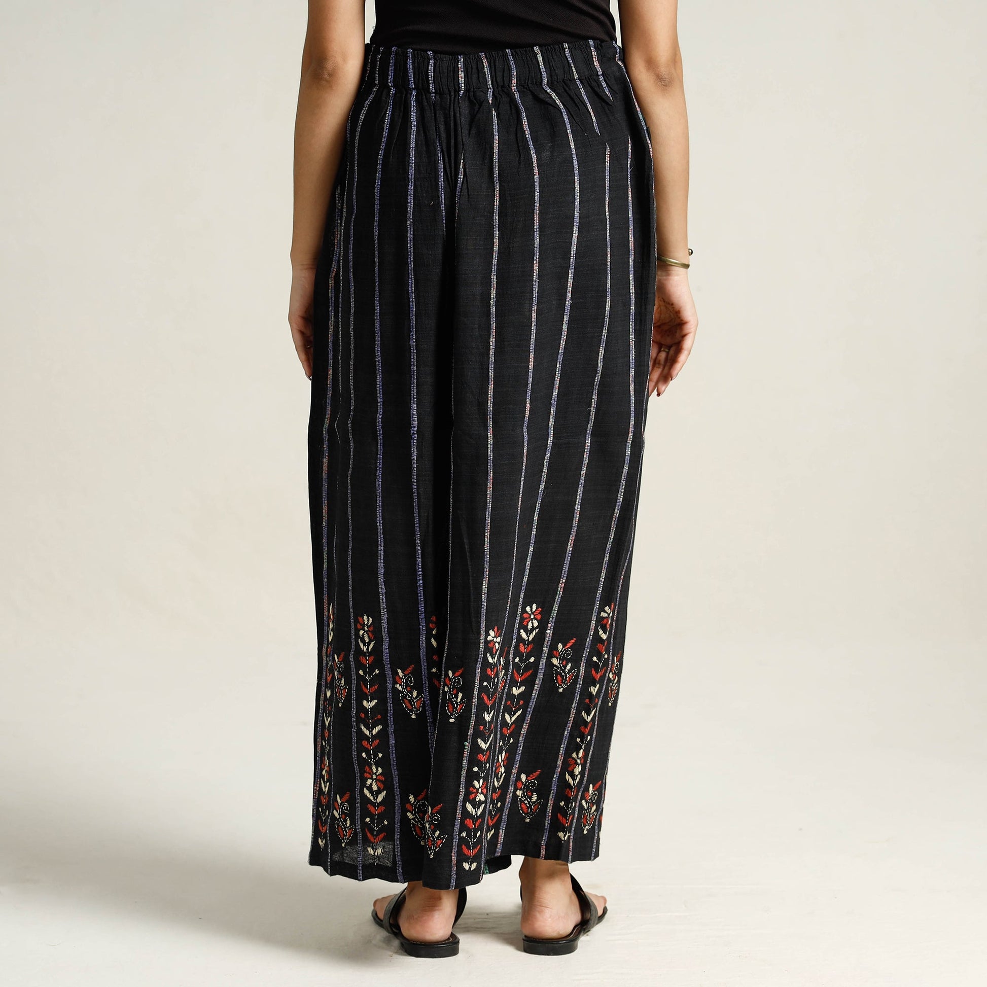 Black - Bengal Khesh Weaving Kantha Embroidery Cotton Palazzo 06