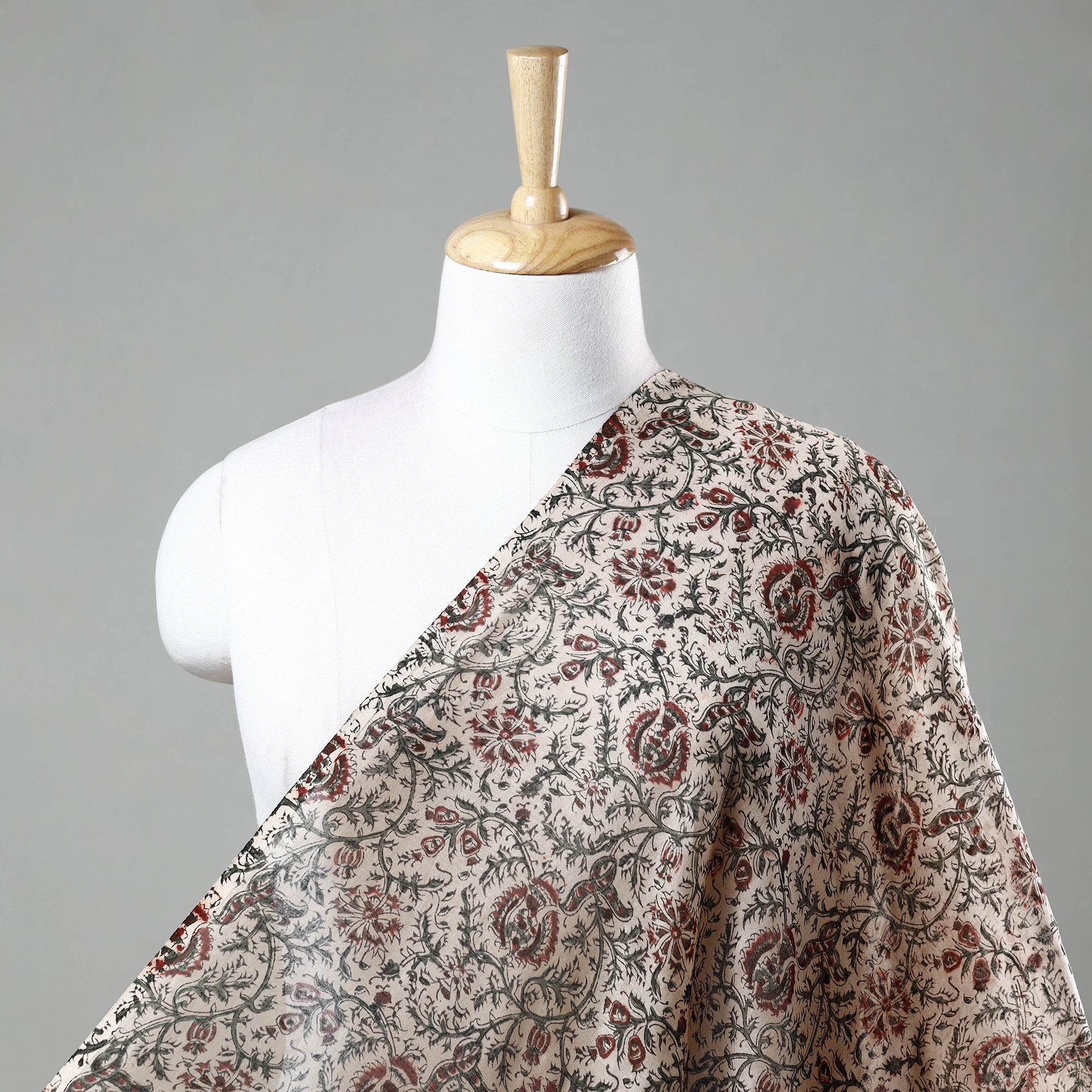 Beige - Pedana Kalamkari Block Print Chanderi Silk Fabric