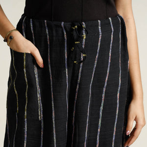 Black - Bengal Khesh Weaving Kantha Embroidery Cotton Palazzo 06