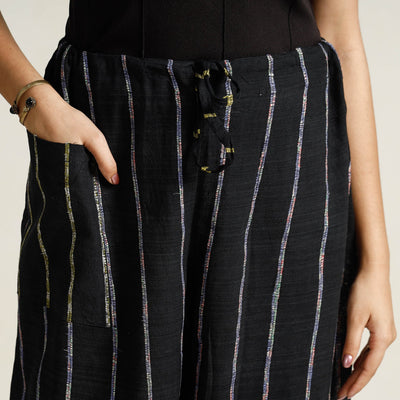 Black - Bengal Khesh Weaving Kantha Embroidery Cotton Palazzo 06