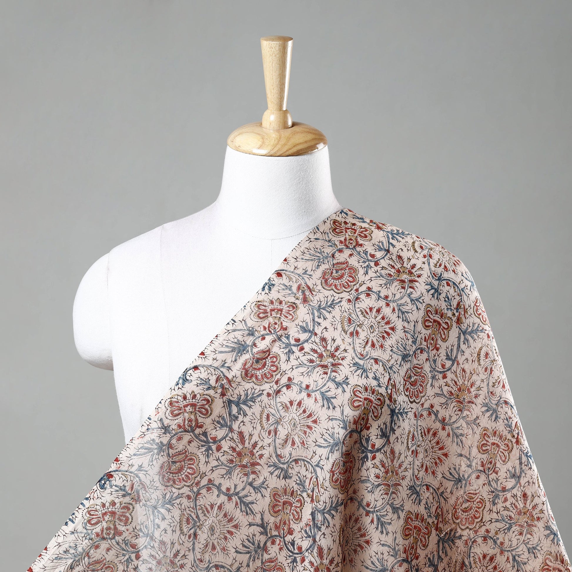 Beige - Pedana Kalamkari Block Print Chanderi Silk Fabric