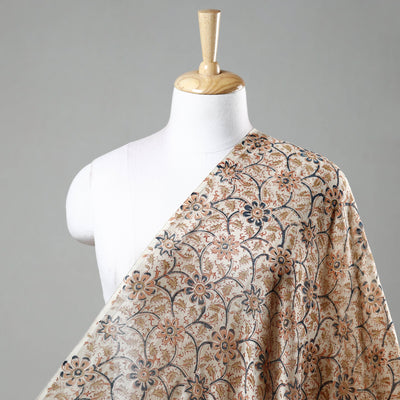 Beige - Pedana Kalamkari Block Print Chanderi Silk Fabric