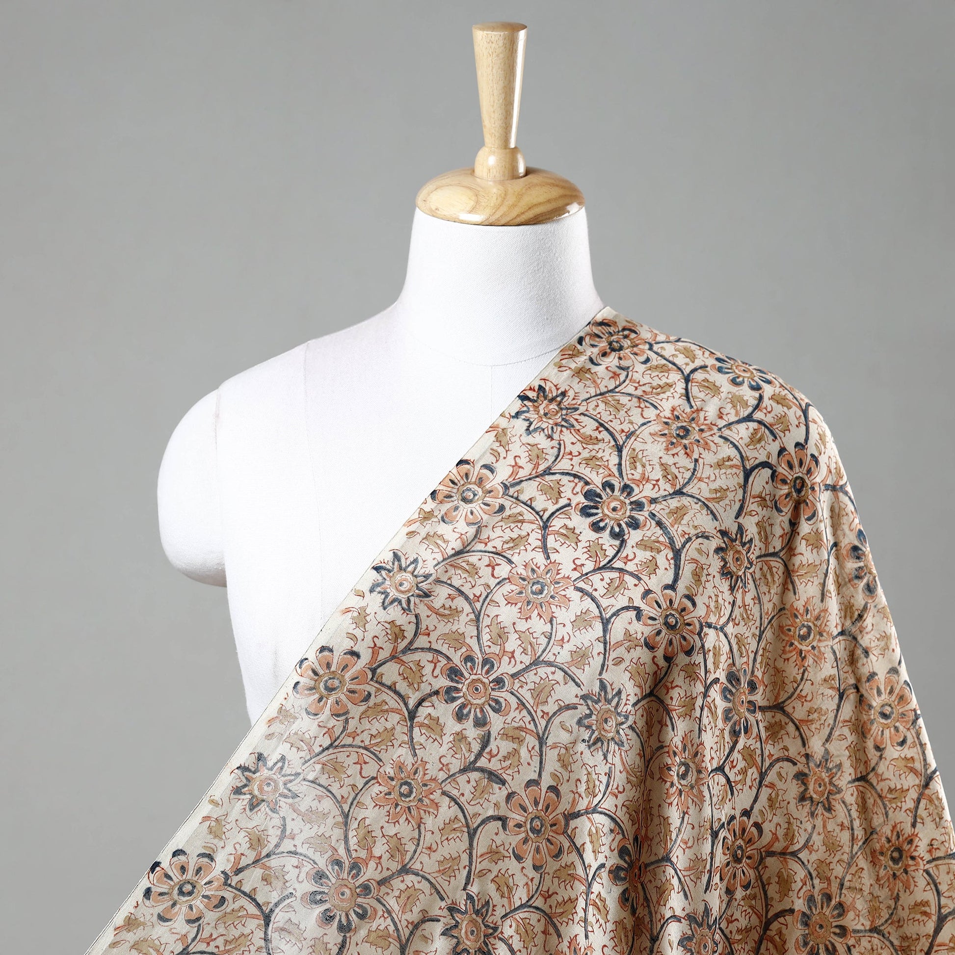 Beige - Pedana Kalamkari Block Print Chanderi Silk Fabric