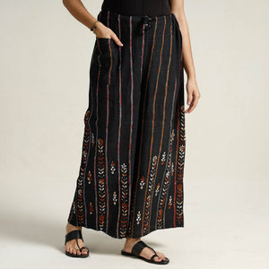 Black - Bengal Khesh Weaving Kantha Embroidery Cotton Palazzo 07