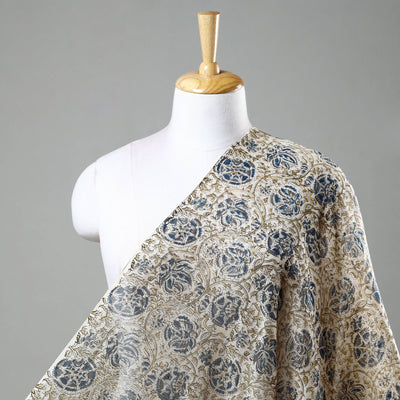 Beige - Pedana Kalamkari Block Print Chanderi Silk Fabric