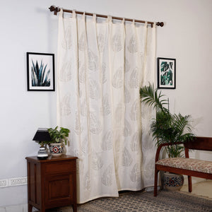 Beige - Leaves Cutwork Cotton Barmer Applique Door Curtain