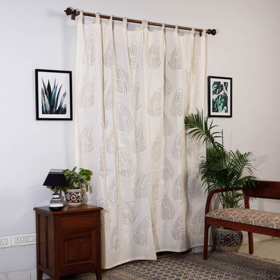 Beige - Leaves Cutwork Cotton Barmer Applique Door Curtain