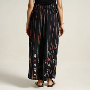 Black - Bengal Khesh Weaving Kantha Embroidery Cotton Palazzo 07
