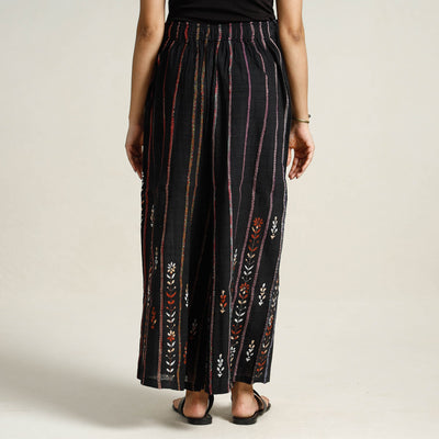 Black - Bengal Khesh Weaving Kantha Embroidery Cotton Palazzo 07