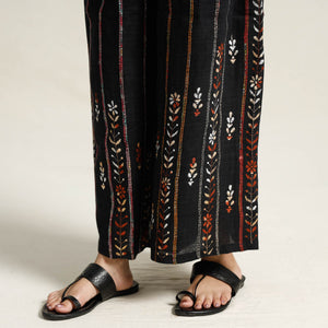 Black - Bengal Khesh Weaving Kantha Embroidery Cotton Palazzo 07