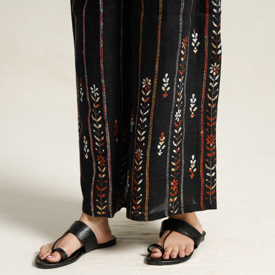 Black - Bengal Khesh Weaving Kantha Embroidery Cotton Palazzo 07