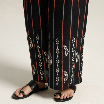Black - Bengal Khesh Weaving Cotton Kantha Embroidery Palazzo 08