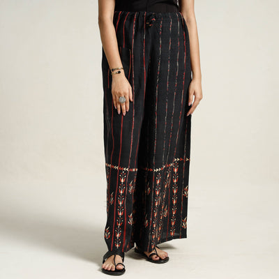 Black - Bengal Khesh Weaving Cotton Kantha Embroidery Palazzo 09