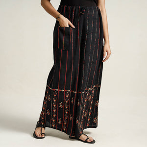 Black - Bengal Khesh Weaving Cotton Kantha Embroidery Palazzo 09