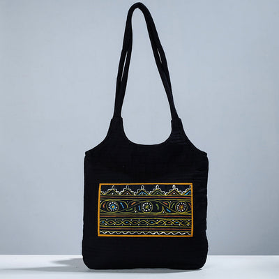 Black - Traditional Rogan Hand Painted Mashru Shoulder Bag