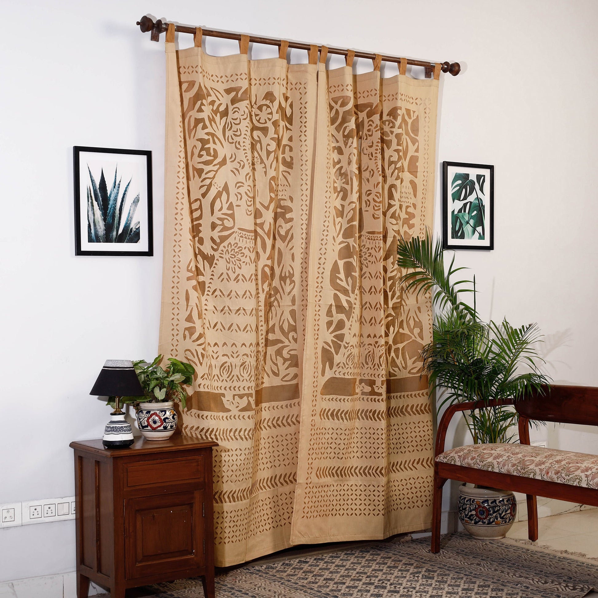 Brown - Queen Cutwork Cotton Barmer Applique Door Curtain