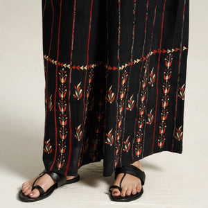 Black - Bengal Khesh Weaving Cotton Kantha Embroidery Palazzo 09