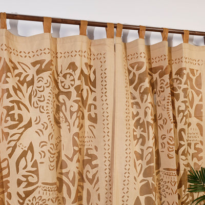 Brown - Queen Cutwork Cotton Barmer Applique Door Curtain