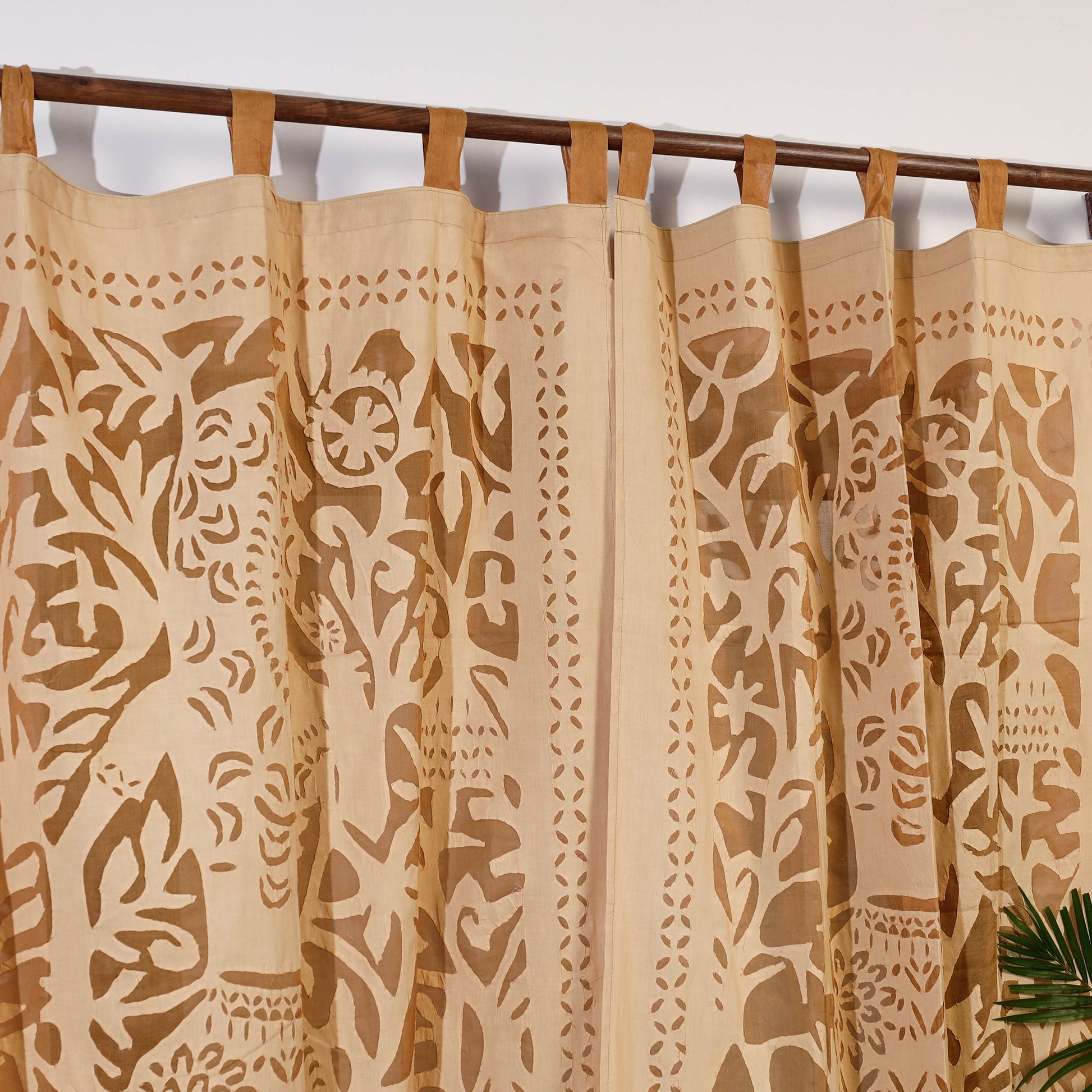 Brown - Queen Cutwork Cotton Barmer Applique Door Curtain