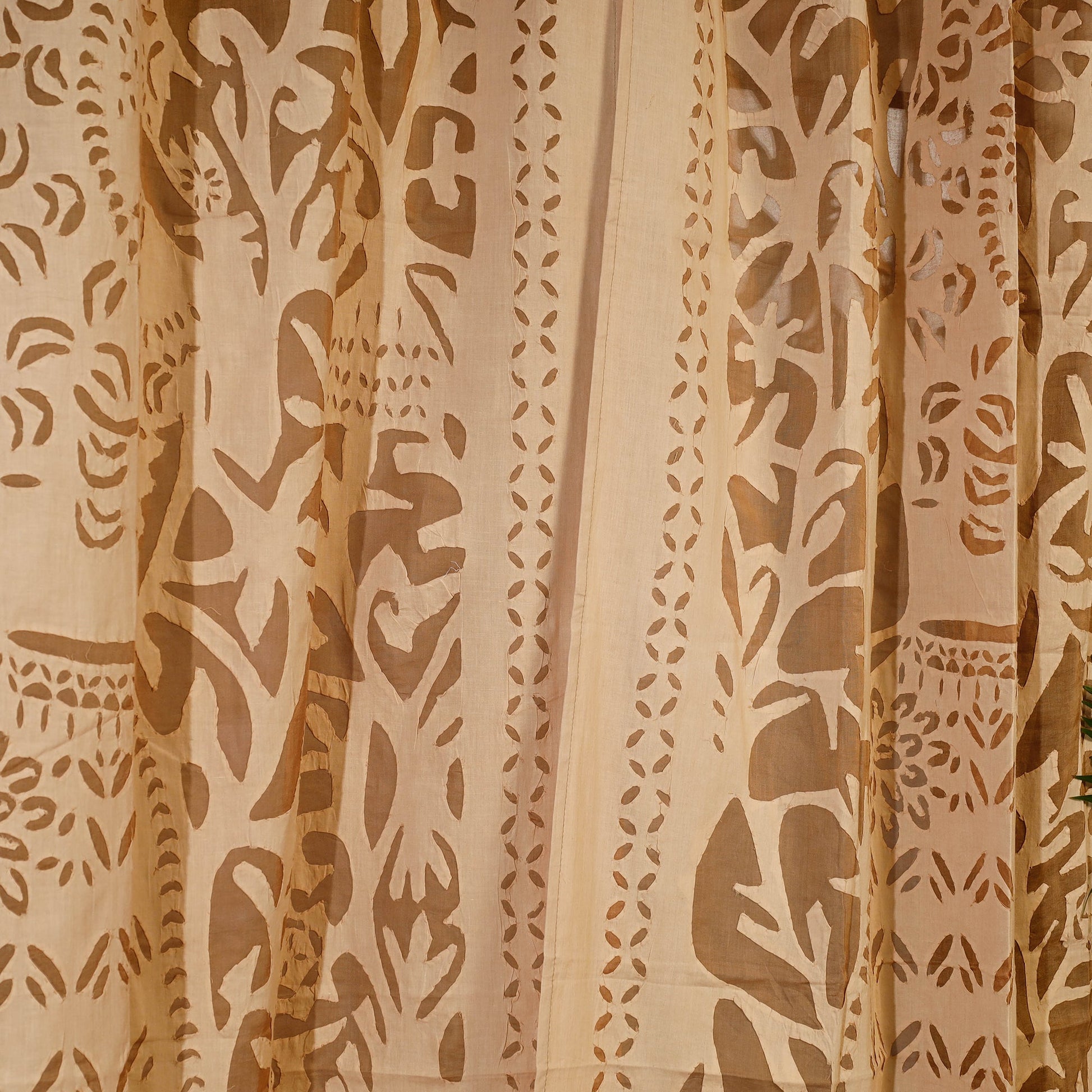 Brown - Queen Cutwork Cotton Barmer Applique Door Curtain