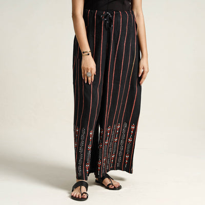 Black - Bengal Khesh Weaving Kantha Embroidery Cotton Palazzo 11