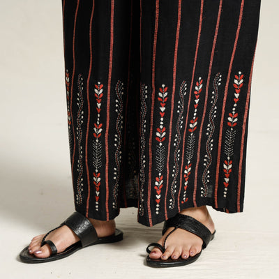 Black - Bengal Khesh Weaving Kantha Embroidery Cotton Palazzo 11