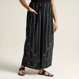 Black - Bengal Khesh Weaving Kantha Embroidery Cotton Palazzo 12