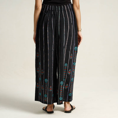 Black - Bengal Khesh Weaving Kantha Embroidery Cotton Palazzo 12