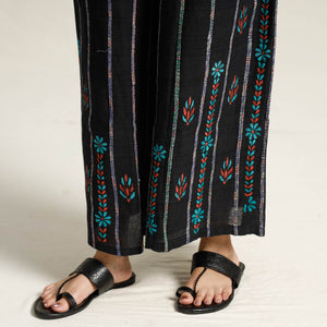 Black - Bengal Khesh Weaving Kantha Embroidery Cotton Palazzo 12
