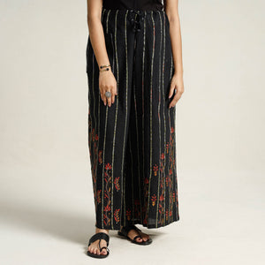 Black - Bengal Khesh Weaving Cotton Kantha Embroidery Palazzo 14
