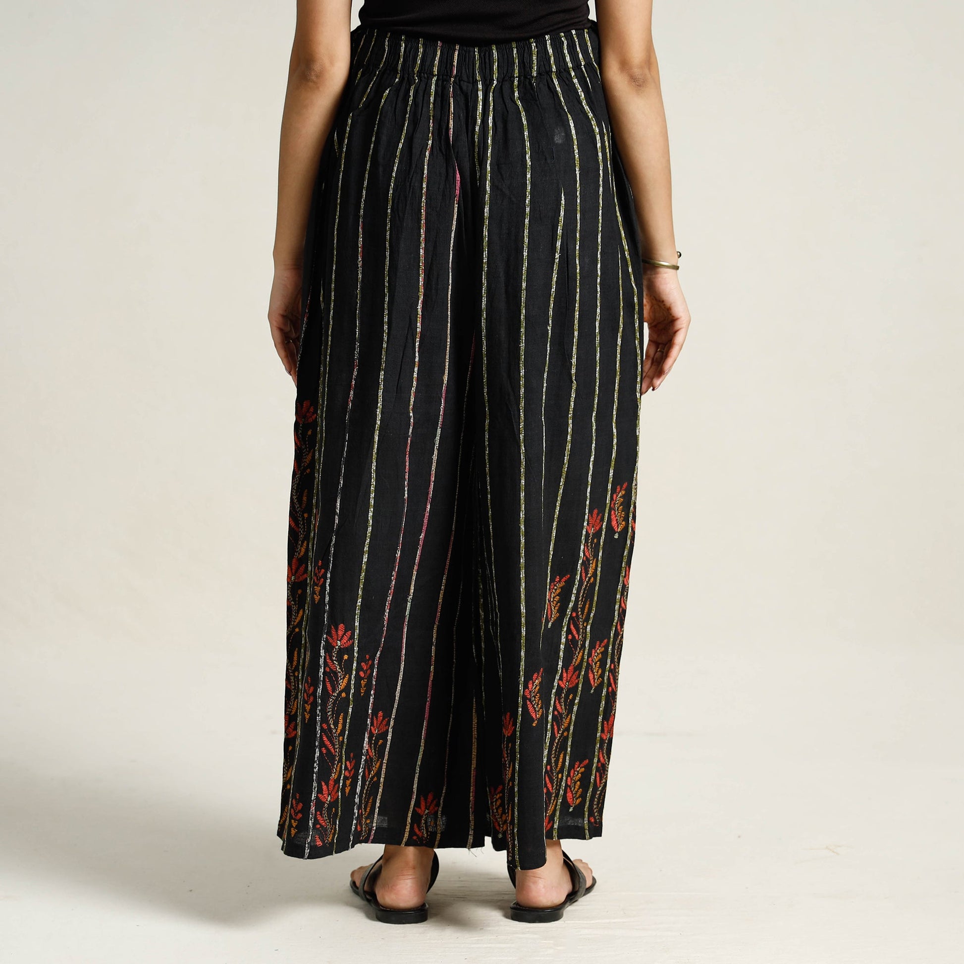 Black - Bengal Khesh Weaving Cotton Kantha Embroidery Palazzo 14