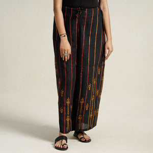 Black - Bengal Khesh Weaving Kantha Embroidery Cotton Palazzo 16