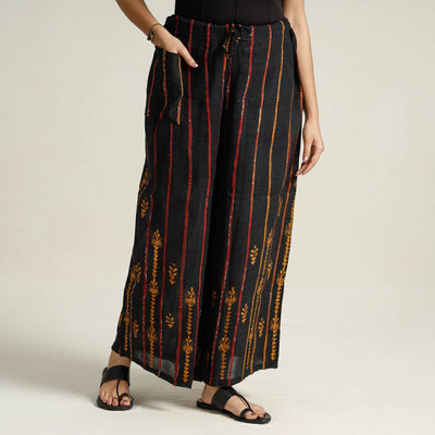 Black - Bengal Khesh Weaving Kantha Embroidery Cotton Palazzo 16