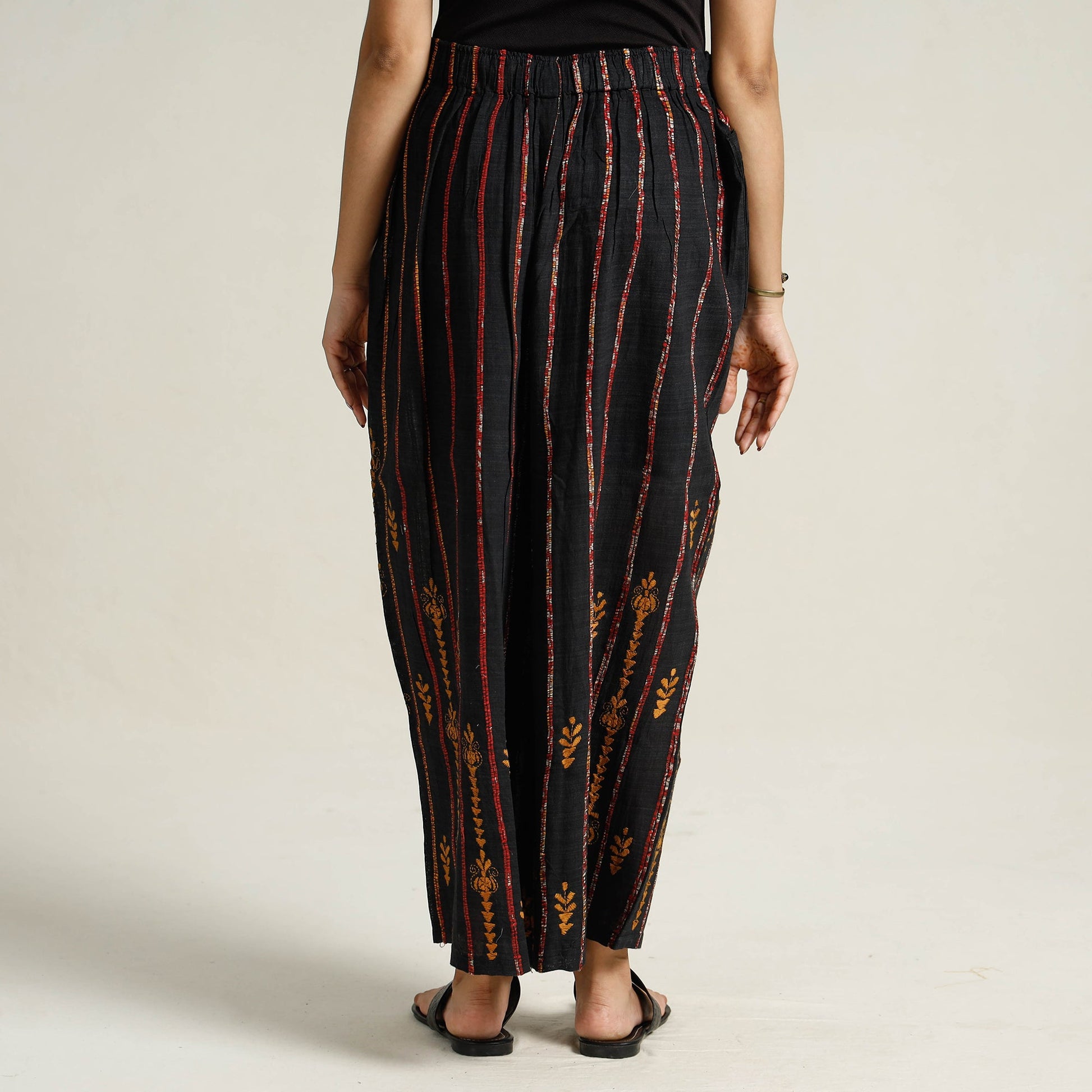 Black - Bengal Khesh Weaving Kantha Embroidery Cotton Palazzo 16