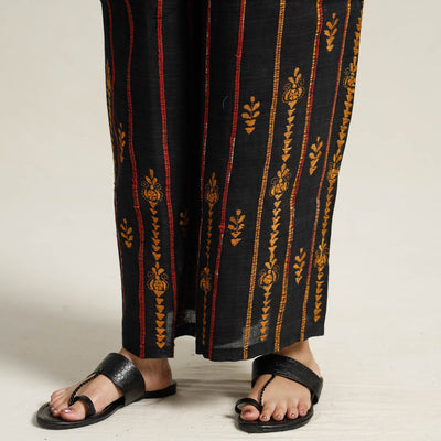 Black - Bengal Khesh Weaving Kantha Embroidery Cotton Palazzo 16