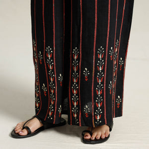 Black - Bengal Khesh Weaving Kantha Embroidery Cotton Palazzo 18
