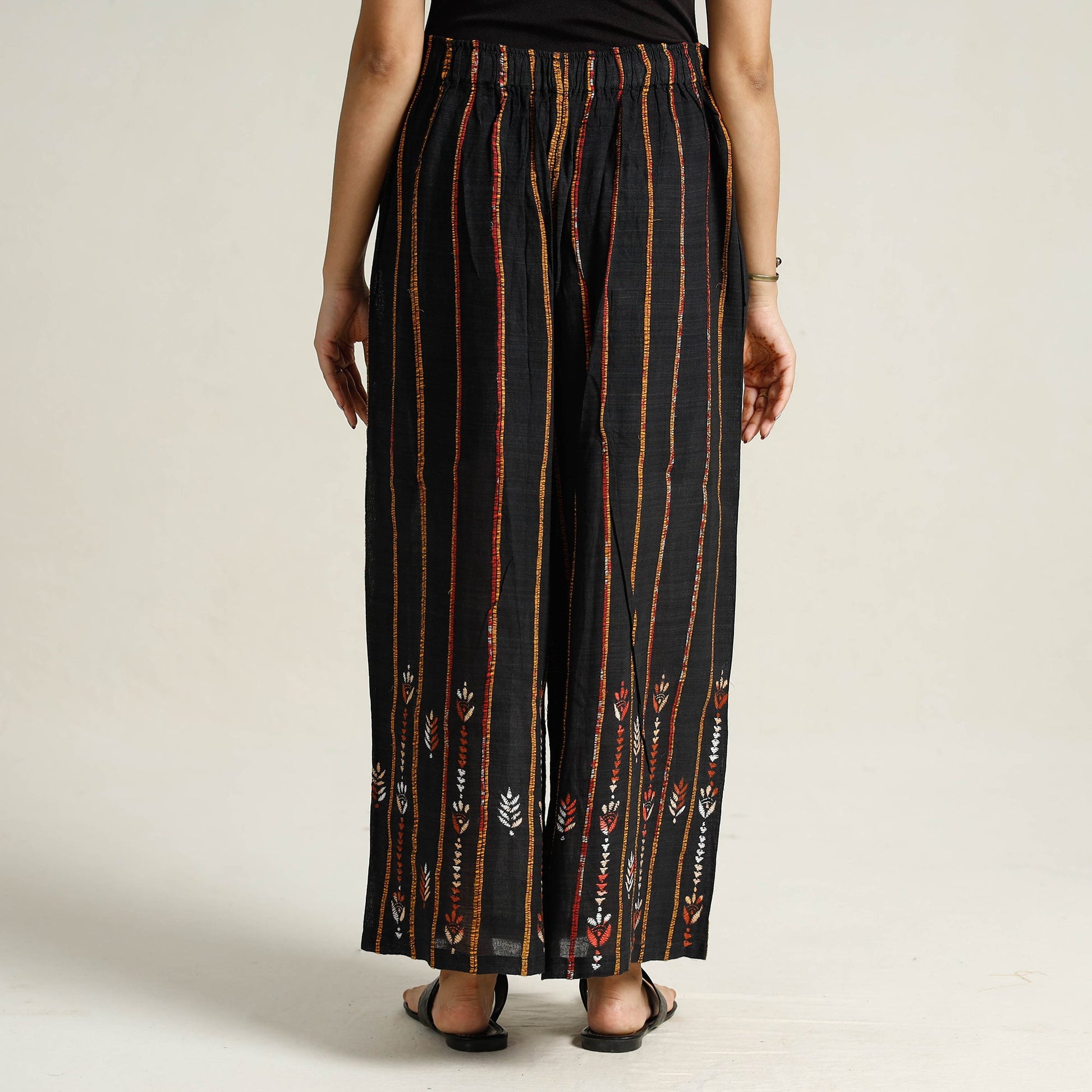 Black - Bengal Khesh Weaving Cotton Kantha Embroidery Palazzo 19