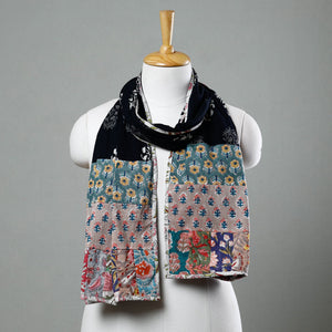 Black - Sanganeri Block Printed Patchwork Cotton Stole