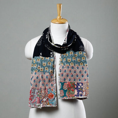 Black - Sanganeri Block Printed Patchwork Cotton Stole