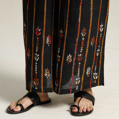 Black - Bengal Khesh Weaving Cotton Kantha Embroidery Palazzo 19