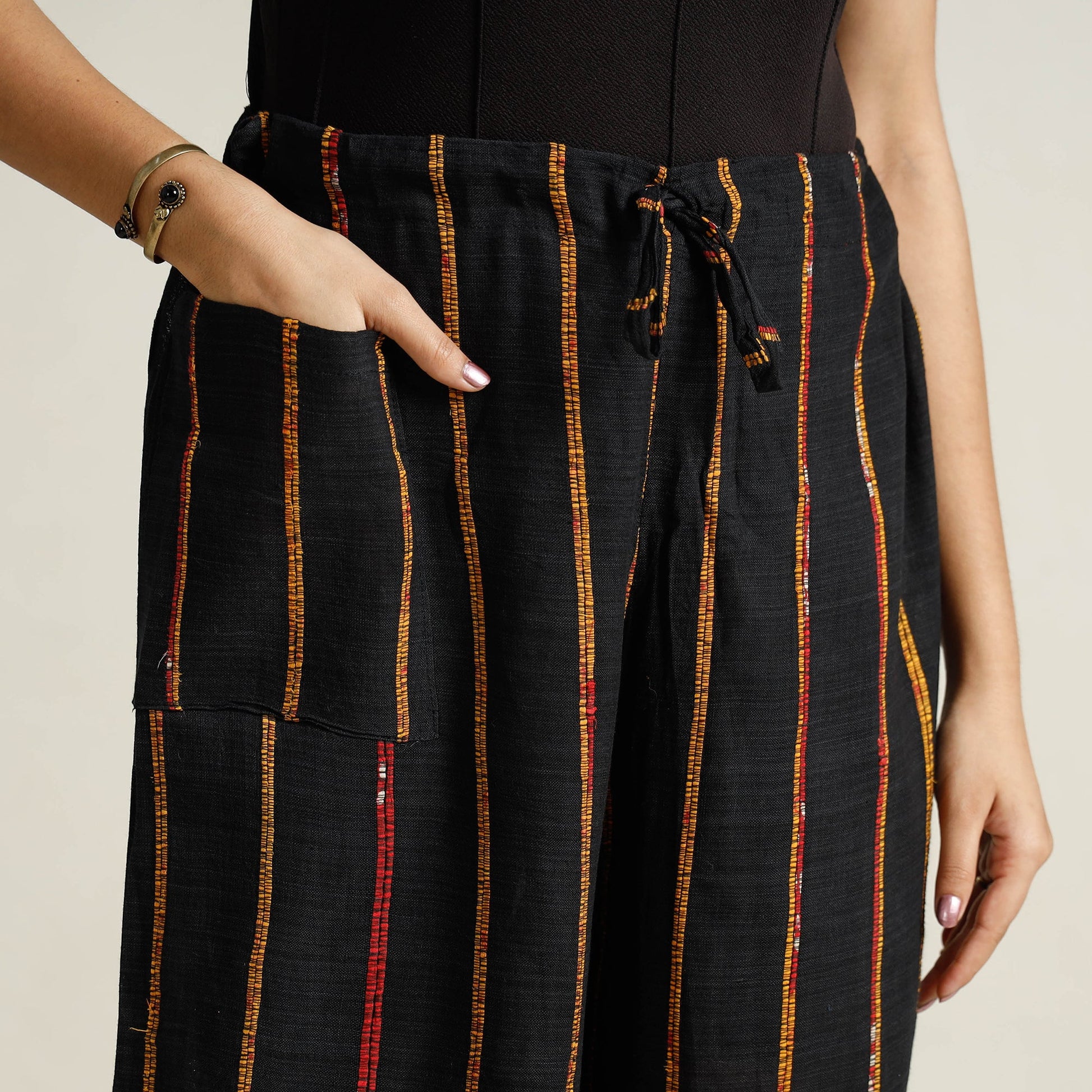 Black - Bengal Khesh Weaving Cotton Kantha Embroidery Palazzo 19