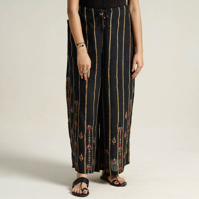 Black - Bengal Khesh Weaving Kantha Embroidery Cotton Palazzo 20