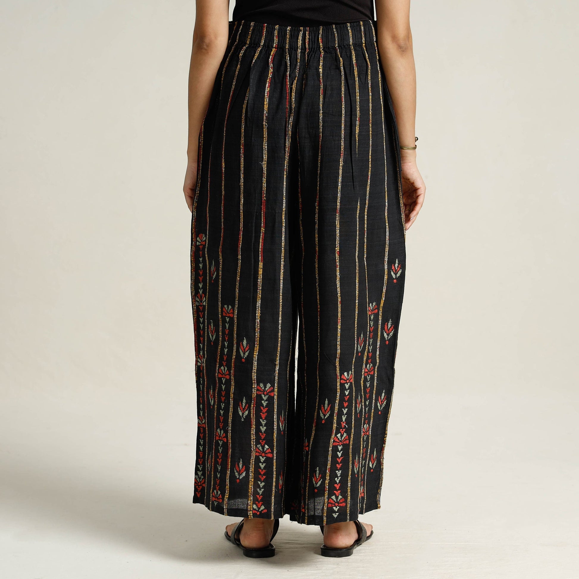 Black - Bengal Khesh Weaving Kantha Embroidery Cotton Palazzo 20